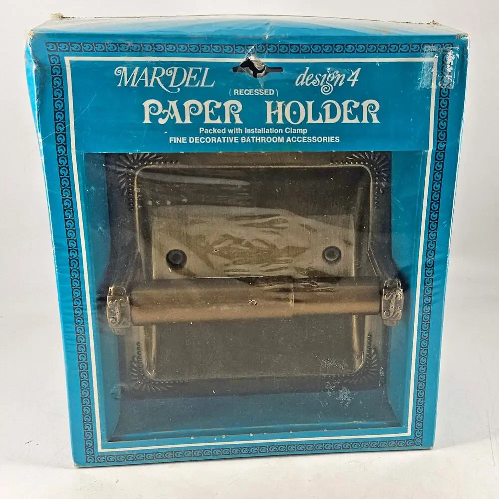 Vintage Mardel Design antique brass RECESSED TOILET PAPER ROLL HOLDER